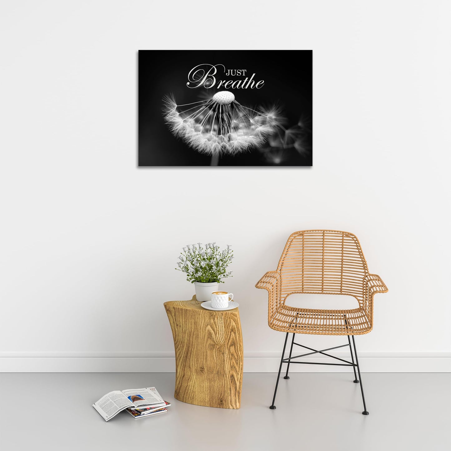 SKASNFAI Zen Wall Art Just Breathe Canvas Picture Positive Inspirational Dandelion Framed Artwork Poster Mental Health Office Pictures Wall Decor for Bathroom (12L x 16W)