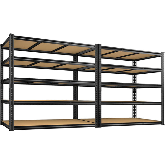 48" W Garage Shelving Heavy Duty 3080LBS Garage Storage Shelving, 5 Tier Adjustable Metal Shelving Unit Utility Rack Shelf for Warehouse, Pantry, Closet, Kitchen 72" H x 48" W x 24" D, Black,2PCS