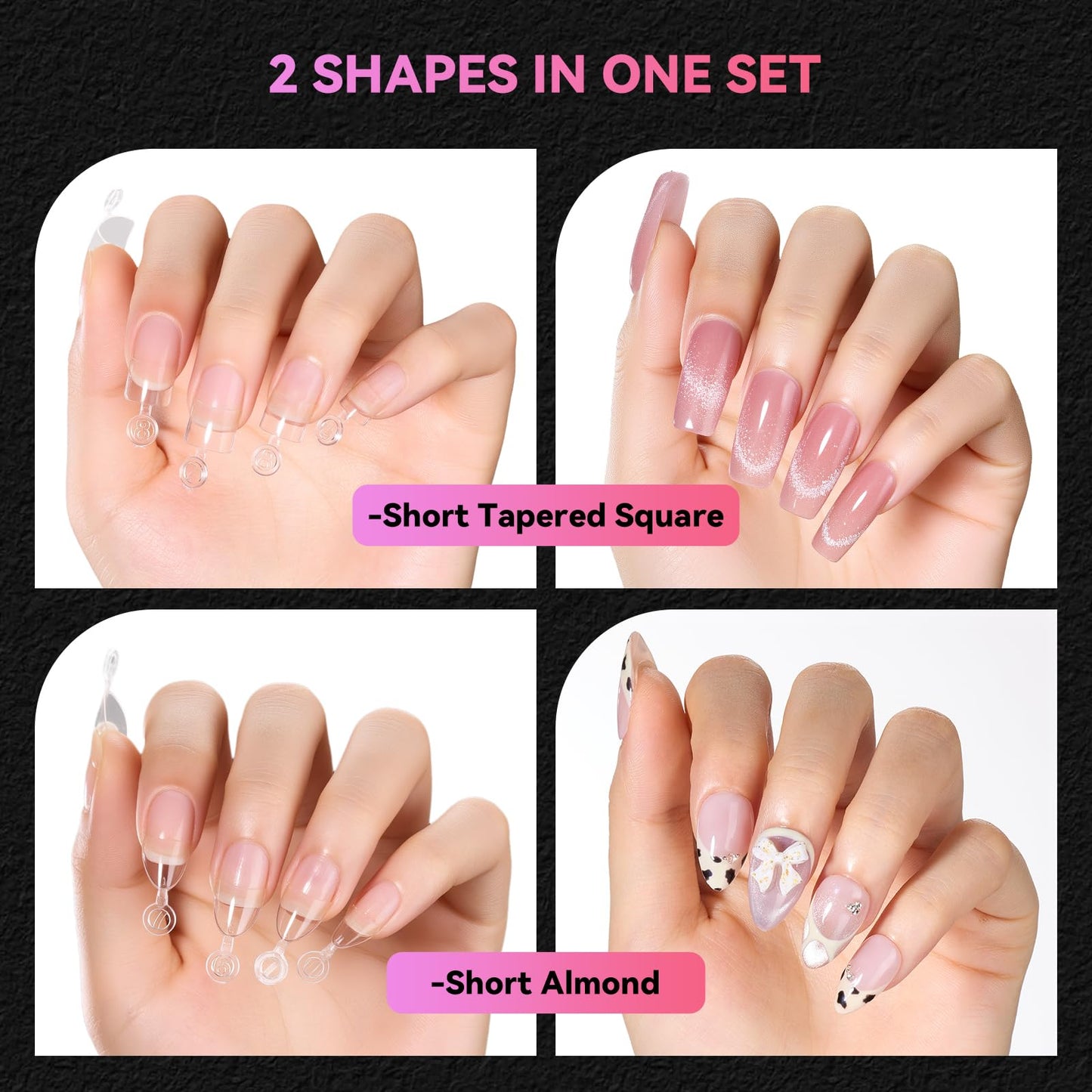 Makartt 420Pcs Short Almond & Tapered Square Half Cover Nail Tips: 2 Shapes Clear Tips Set with 15 Sizes, Pre-Etched Inside False Nails for DIY Nail Extensions, Salon Manicure Supplies DIY at Home