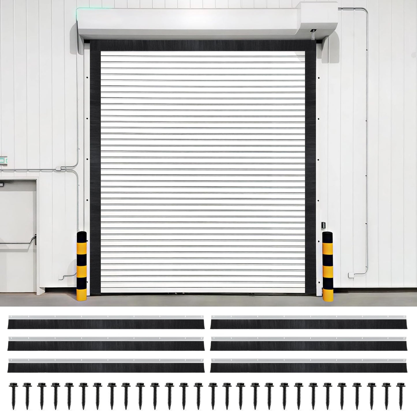 3" Roll up Garage Door Brush Seal,10 x 10ft Nylon Brush Seal Kit with Aluminum Track for Warehouse/Commercial/Sliding Barn/Hangar Doors (Top Straightx2 + Side 45-Degree Holder Side Sealx4)