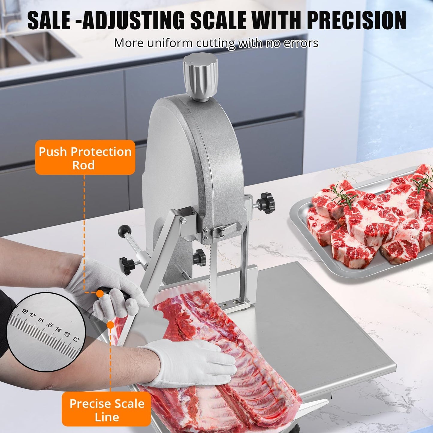 Commercial Electric Meat Band Saw 1100w, Bone Cutting Machine with Stainless Steel Worktable 19.3 x 15 in, 0.16–7.9" Cutting Thickness, Includes 5 Saw Blades, for Frozen Beef Pork Fish Chicken