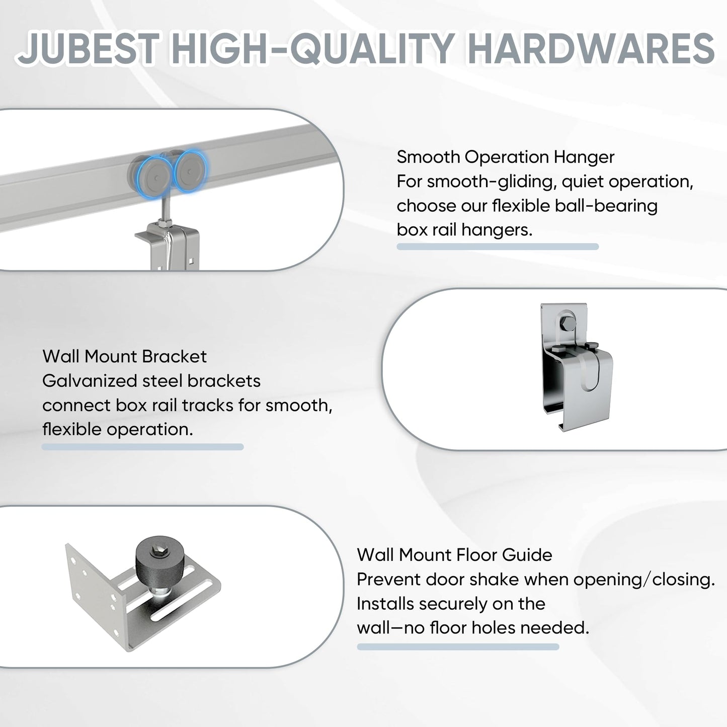 JUBEST 16FT Box Rail Exterior Barn Door Hardware Kit, Heavy Duty Sliding Door Track Kit Wall Mount Door Hardware Kit for Two Doors System(Doors Not Included), Silver