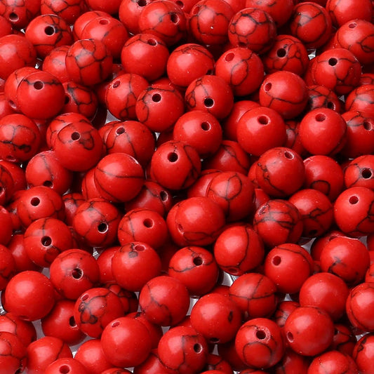 LAIDANLA Red Turquoise 8mm Natural Stone Beads Round Loose Gemstone Stone Beads for DIY Bracelet Necklace Earrings Jewelry Making Polishing Genuine Real Beading Crystal 96PCS 2 Strand 32"