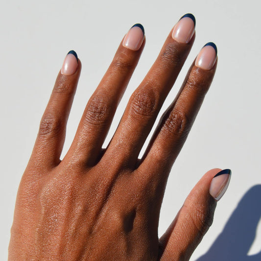 Glamnetic Press On Nails - Short Oval Fake Nails, Black French Tip Nails, Smoke Salt | 15 Sizes - 30 Nail Kit with Glue | Gift for Mom