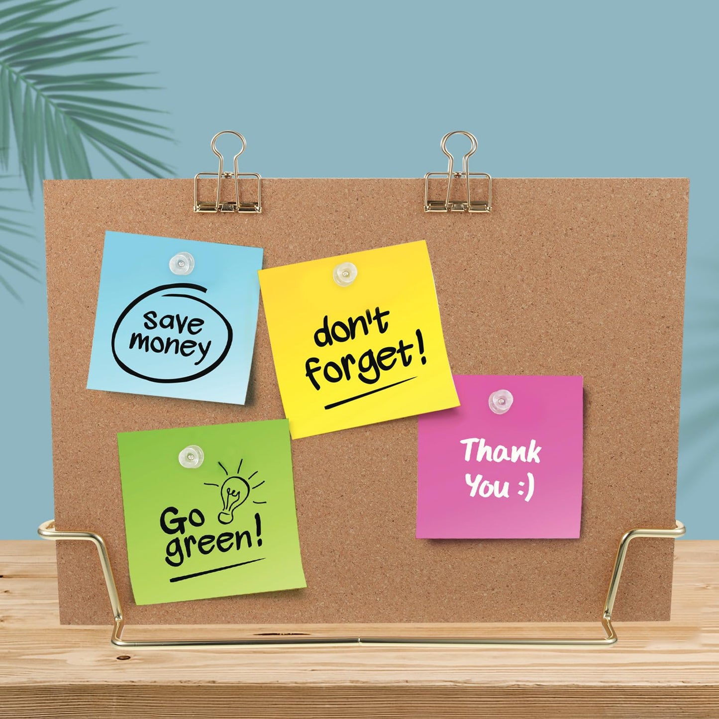 TOYANDONA Cork Board Bulletin Board with Metal Stand, Wooden Pin Notice Message Pin Board Desktop Memo Board for Home Office (Golden Base)