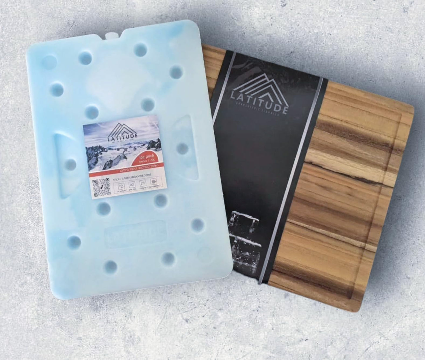 Latitude Board®- Original Chilled Charcuterie Board with a Built in Ice Pack and Thermal Carrier Bag Set. Premium Handcrafted Teak Wood Serving Tray. 15inx11.5inx 2in. Cold Charcuterie Transport