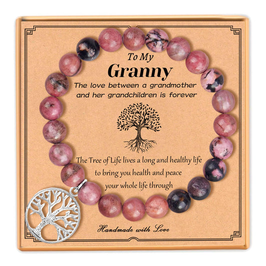 Mother's Day Gifts Tree of Life Charm Bracelet for Granny 8mm Natural Healing Crystals Beads Stretch Bracelet Mom Birthday Gifts