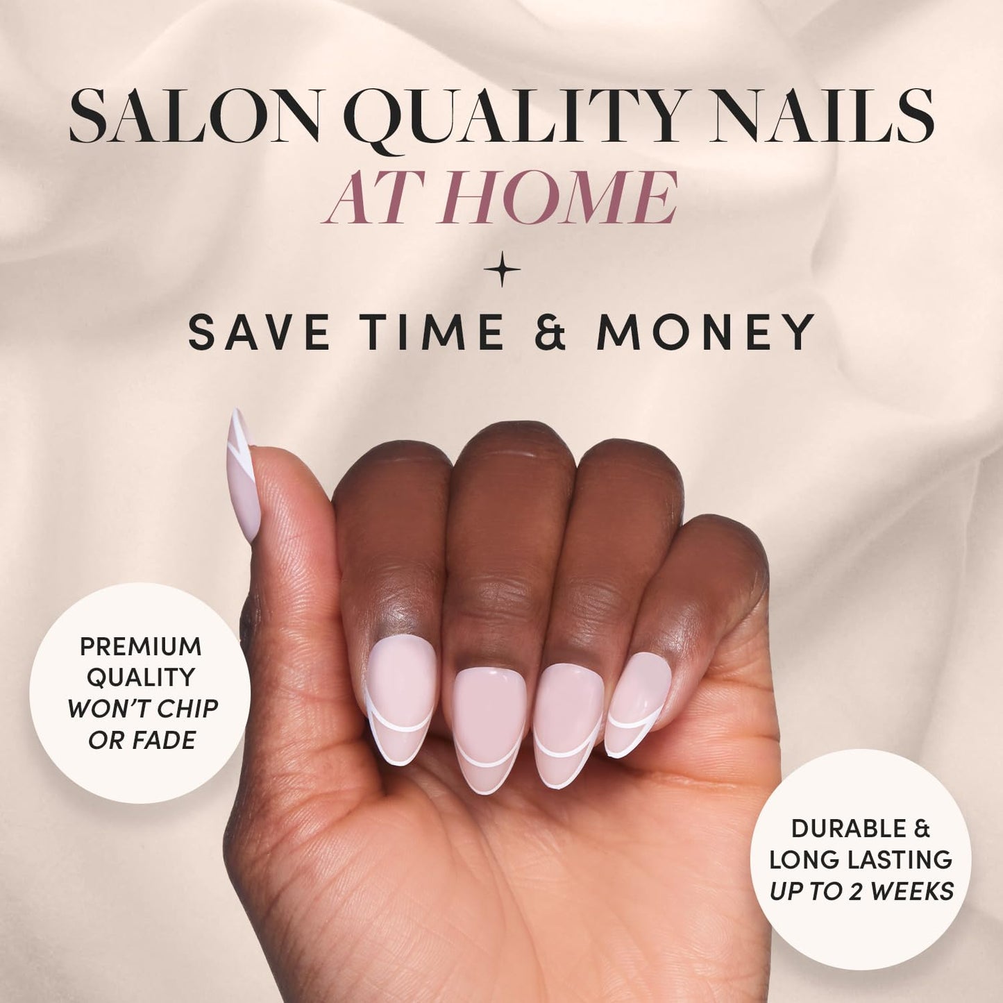 Glamnetic Press-On Nails Bundle - Heavenly & Caviar | Nude Trendy French Tip Short Almond Fake Nails | Short Almond Black French Tip False Nails | Reusable, Salon-Quality Nail Kits