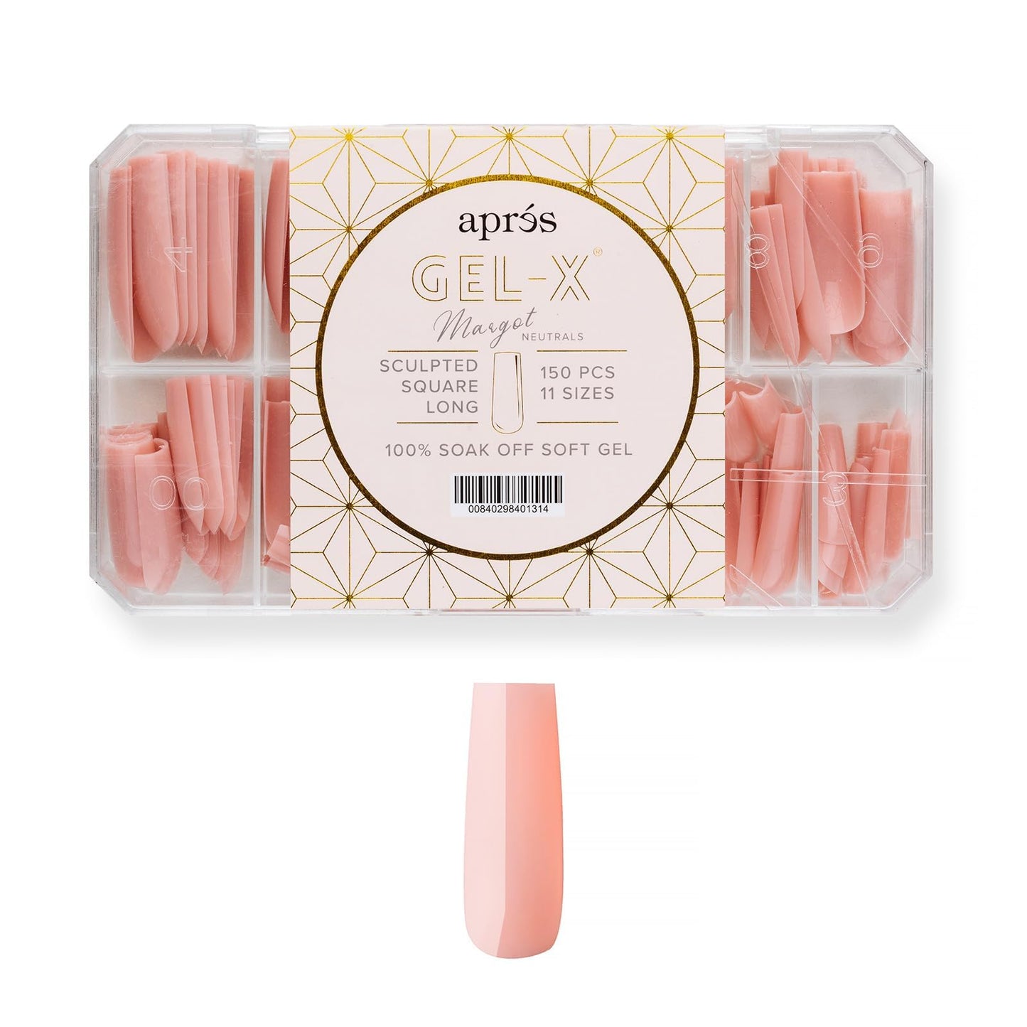 Apres Neutrals Gel-X Margot Box Of Press On Nails, 11 Sizes 00-9, Soft Gel Nail Tip Box (150pcs) (Sculpted Square Long, 150)