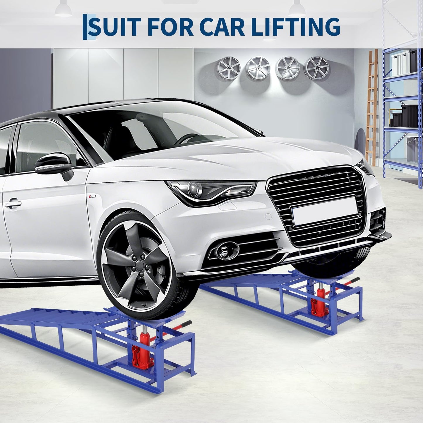 2 Pack 5 Ton 11060Lbs Hydraulic Car Ramps - Heavy Duty Vehicle Lift Ramps for Oil Changes & Garage Repair, Portable Auto Service Ramps for Home Garage, Blue