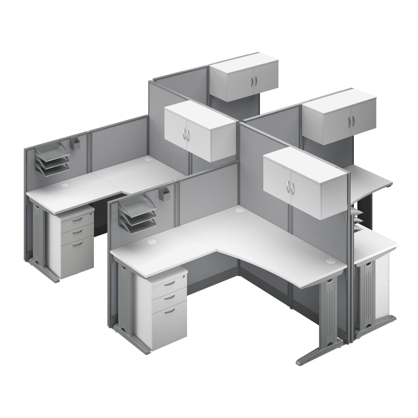 Bush Business Furniture Office in an Hour 4 Person L Shaped Cubicle Desks with Storage, Drawers, and Organizers in Pure White