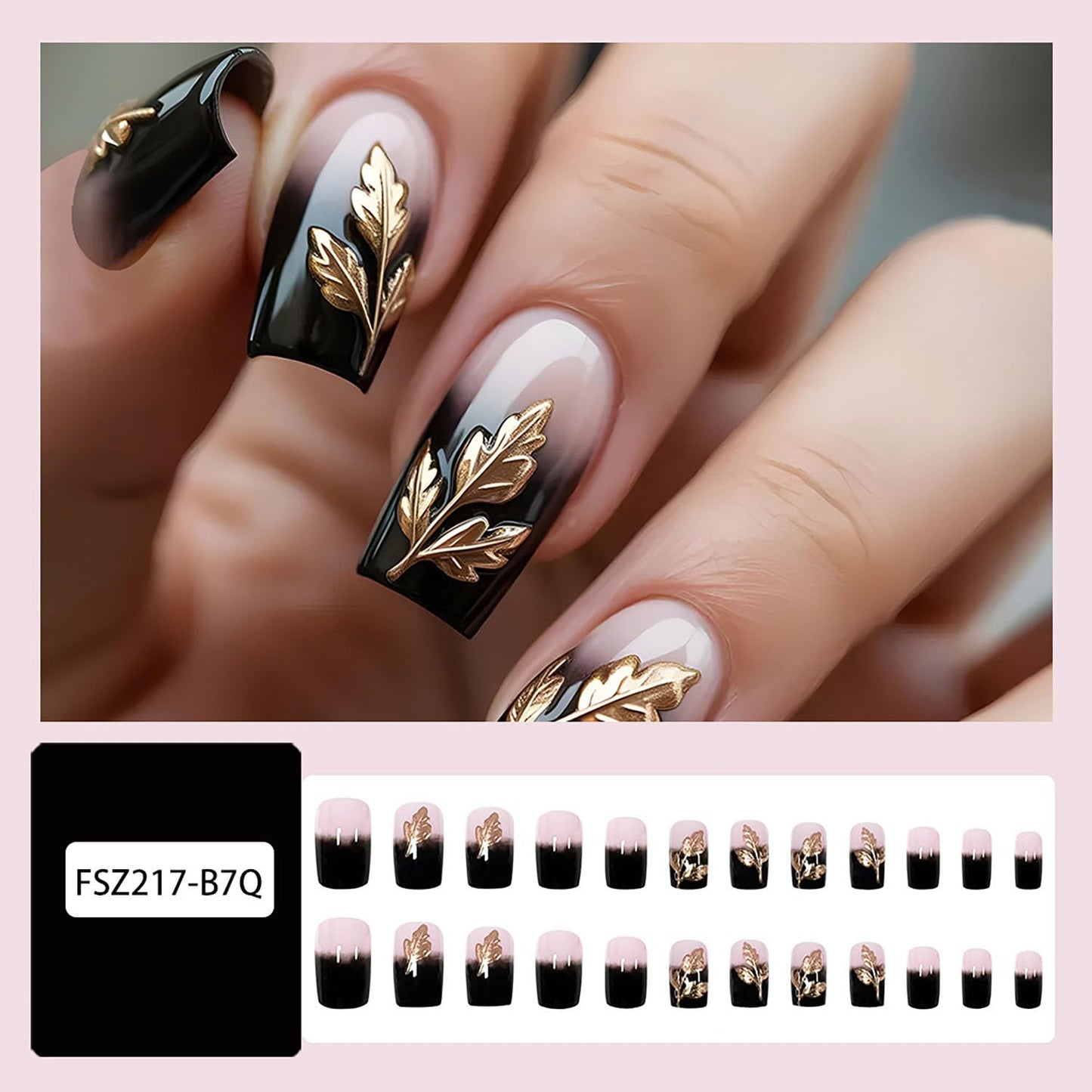 FIEONCIY Press on Nails Square Short Length Glossy Full Cover Acrylic Short Square Shaped False Nails with French Designs Artificial Fake Nails Glue Stick ons Fingernails for Women Girls(W2447)