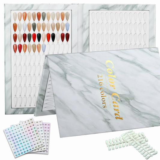 C12rtive 216 Nail Colors Book,Professional Nail Polish Chart Book with 240 Practice Tips & 1-300 Number Labels, Pre-Numbered Slots,Perfect for Salons and Home Use(Marble)