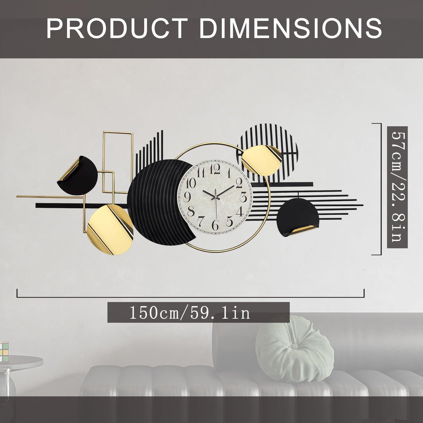 WALL Large Modern Abstract Metal Wall Art, Black and Gold Geometric Circles Wall Decoration, Contemporary Home Decor,59 × 24 in Wall Art for Living Room/Dinning Room/Bedroom/Entryway/Kitchen/Office