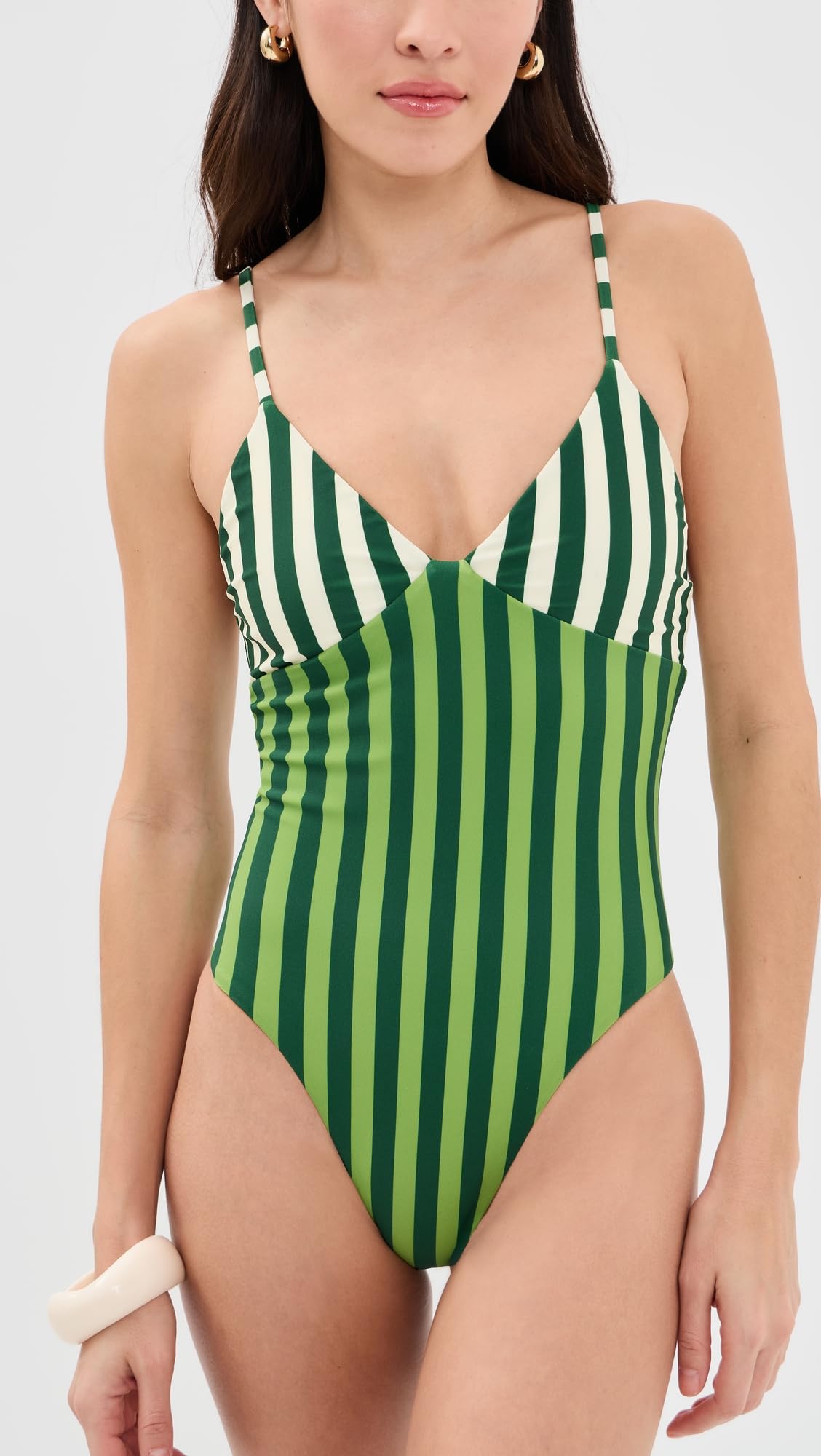 SIMONMILLER Women's Behati One Piece, Green Stripe Combo, M