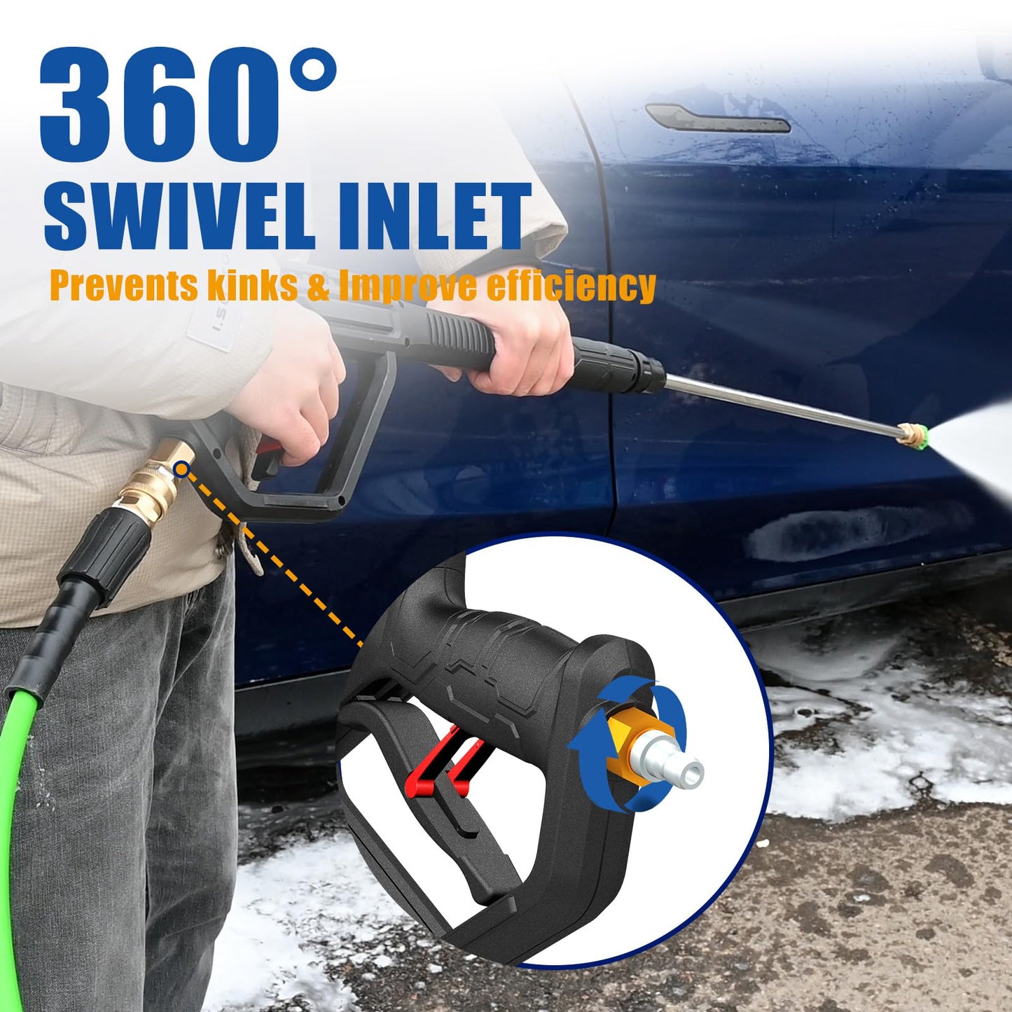 TOOLCY Gas Pressure Washer 3400 PSI & 2.8 GPM Max, High-Powered 212cc Engine, Enhanced Pump, 50FT Pressure Hose, Onboard Soap Tank, Foldable Handle, Kink-Less Swivel Spray Gun & 5 Nozzle Tips