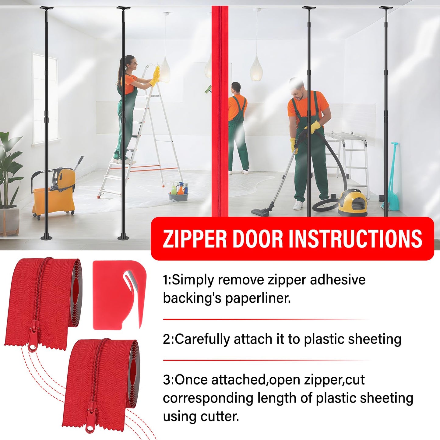 10FT Dust Barrier Poles Kit,Spring Retractable Zipper Wall Poles for Dust Barriers System,Home & Construction,Spring Barrier Loaded Poles for Renovation & Construction Renovation(Exclusive Patent)