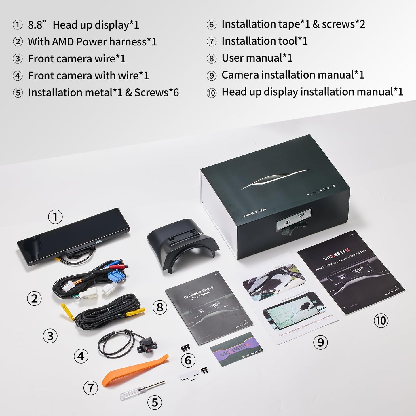 8.8” Ultra-Thin Head Up Display for Tesla 2024 Highland Model 3 with Front Camera, Wireless/Wired CarPlay & Android Auto,Spot Blind Warning,No AC Vent Block,Auto-Pilot,OTA Update