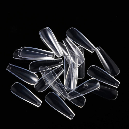 600Pcs Long Coffin Fake Nails Clear Full Cover Acrylic False Nail The Non-Trace Ballerina Nail Tips 10 Sizes With Bags For Nail Salons And DIY Nail Art at Home