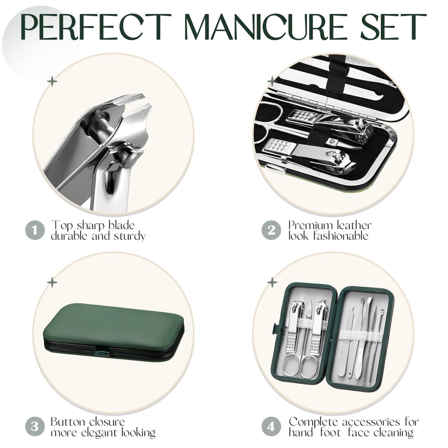 Geosar 12 Sets Manicure Set Nail Clippers Pedicure Kit 8 in 1 Grooming Stainless Steel Kits Nail Care Tools with Travel Case for Employee Coworker Teachers Nurse Gifts(Green)