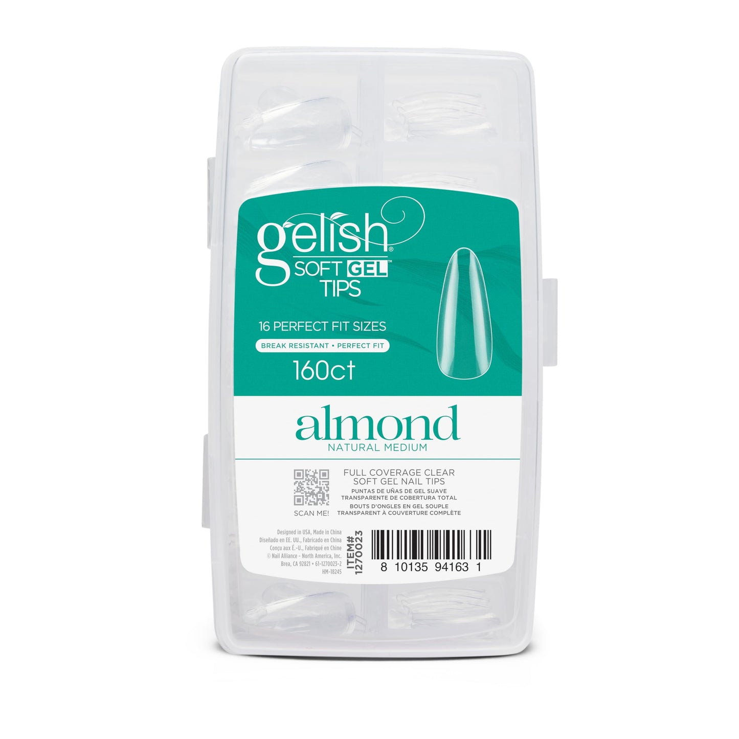 Gelish Soft Gel™ Tips – Professional Quality Press on Nails Extension for Strong, Long-Lasting Manicures – Easy Application, Natural Look, Pre-shaped False Nail (Medium Almond, 160 Count)