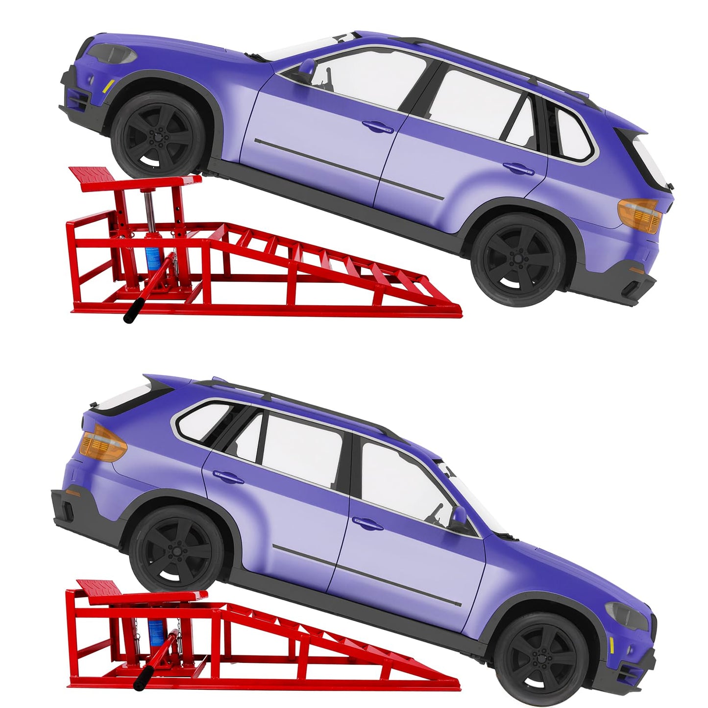 Rovibek 2 Pack Hydraulic Car Ramps 5t 11000lbs, Car Lift Service Ramps, Heavy Duty Steel Cars Lift Ramp Height 11.6"-16.5", High Lift Auto Ramp for Changing Oil for Maintenance, Red