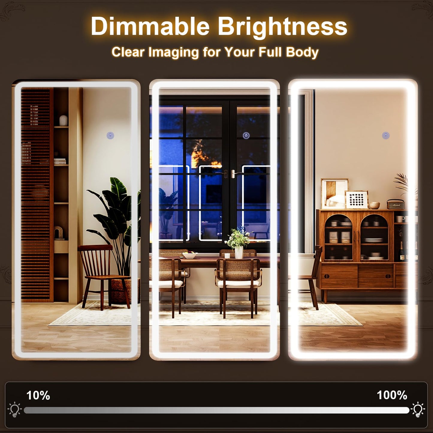 XRAMFY LED Rectangular Corner White Full Length Mirror - 30“ x 71” Brightness Adjustable, Touch Screen Control, Wall Mounted or Freestanding, for Bedroom Living Room Cloakroom Dressing Mirror