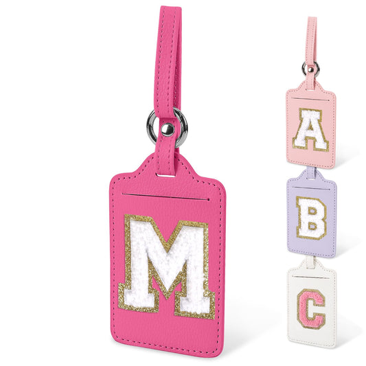 Personalized Initial Luggage Tags for Suitcases, Cute PU Leather Travel Letter Luggage Tags,Suitcase Identifier Name Baggage Tag,Bag Tags for Men Women Kids Luggage Handbags(Rosered-White M)