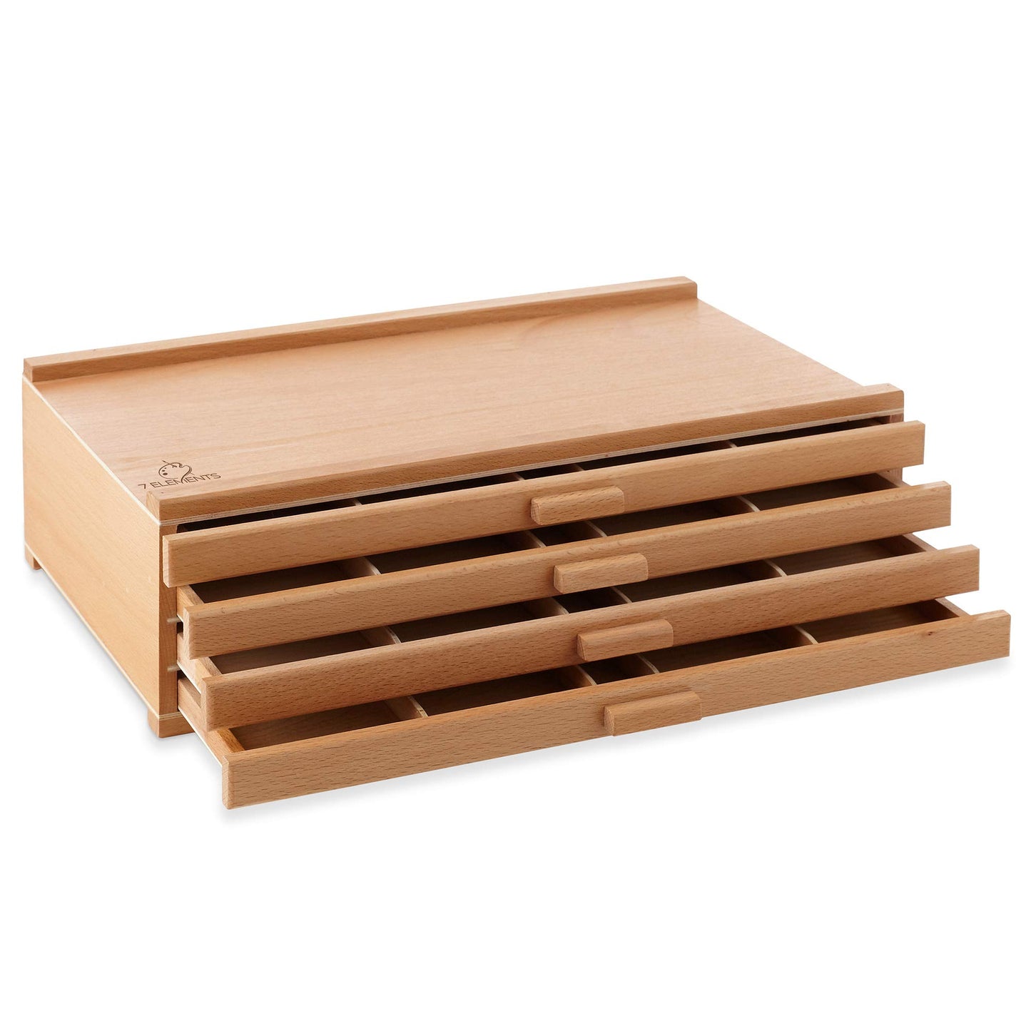 7 Elements 4 Drawer Wooden Artist Storage Supply Box for Pastels, Pencils, Pens, Markers, Brushes and Tools