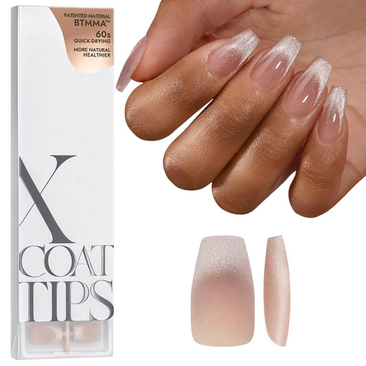 BTArtboxnails XCOATTIPS Press on Nails - Cat Eye Christmas Press on Nails, French Tip Nails, Short Coffin Soak Off Acrylic Nail Tips Extensions, Soft Gel Fake Nail