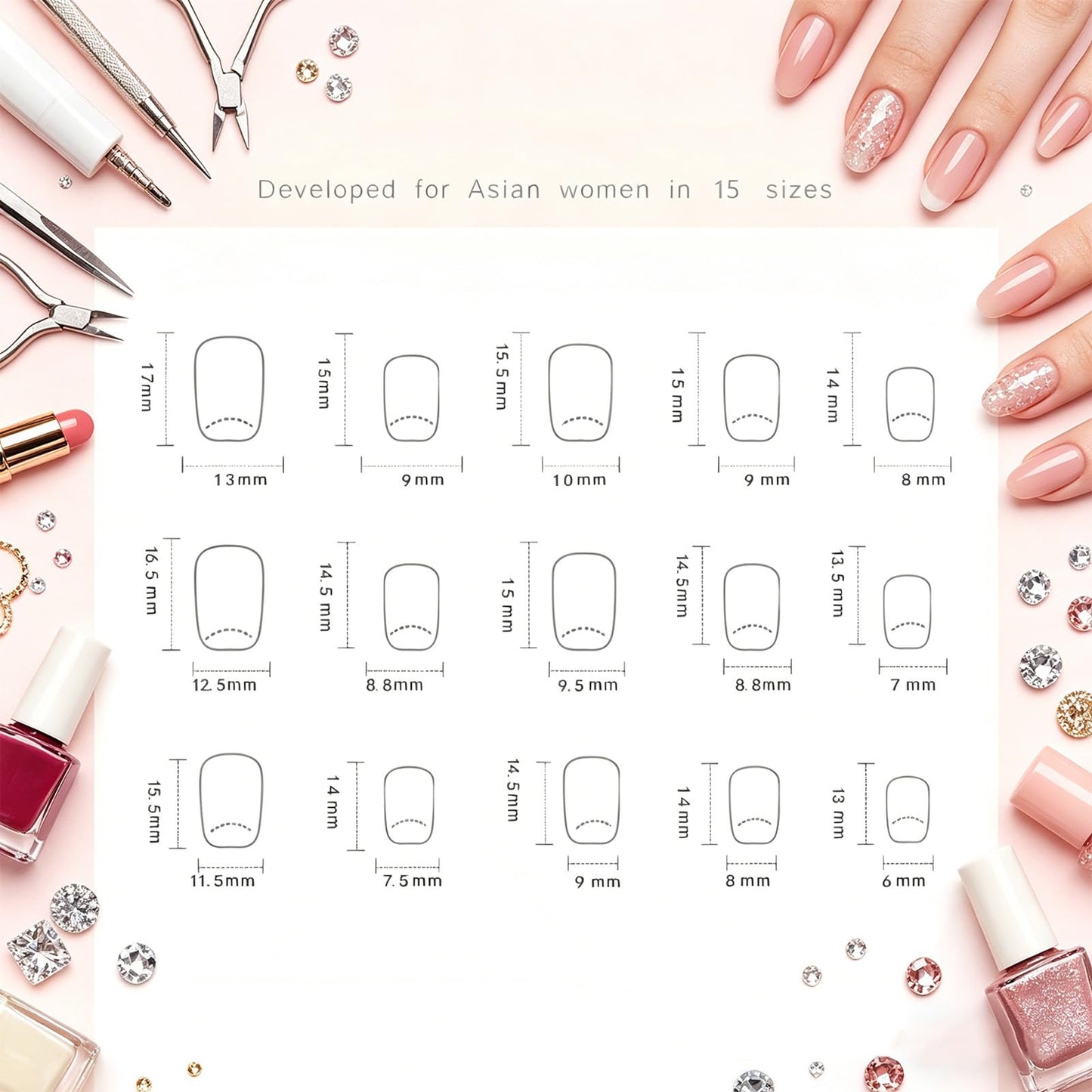 HZJXRT Press on Nails Short Square White French Tips False Nails with Fresh Design, Polka Dots Fake Nail Glossy Brown Stick on Artificial Fingernails Reusable Simple Stick on Nail for Women Daily Wear