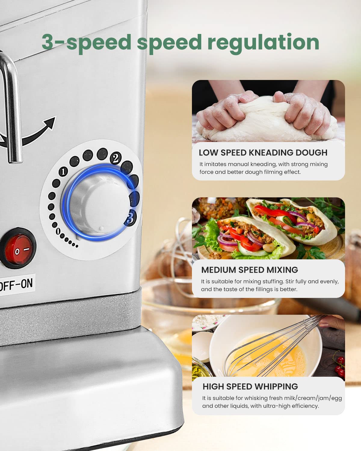 Huanyu Commercial Stand Mixer 10QT 500W Electric Dough Blender with Stainless Steel Bowl 3-in-1 Multifunctional Food Mixing Machine Dough Hook Flat Beater Whisk 110v
