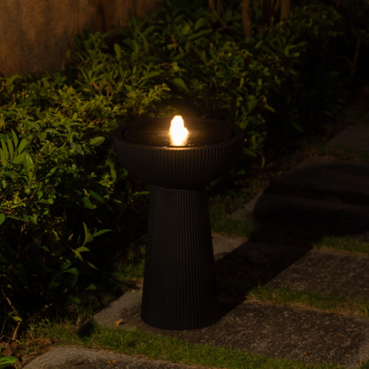 Puulye 23.23" H Outdoor Water Fountain Made with Eco-Friendly Recyclable Materials, Polyethylene Bird Bath Bubbler Water Fountain Outdoor, Garden Decor with LED Light & Pump for Patio (Black)