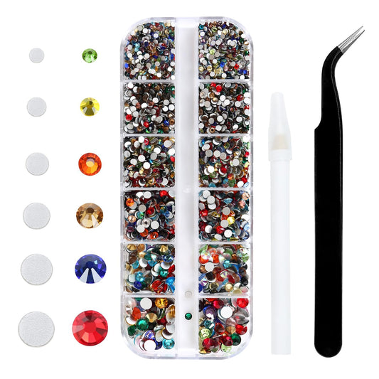 Meibite Multi Color Glass Flatback Rhinestones for Nails, Crafts & Clothes – 4240PCS 6 Sizes (SS6–SS20) Crystal Gems Kit with Tweezers & Picker, Non Hotfix DIY Rhinestones for Tumblers, Nail Art