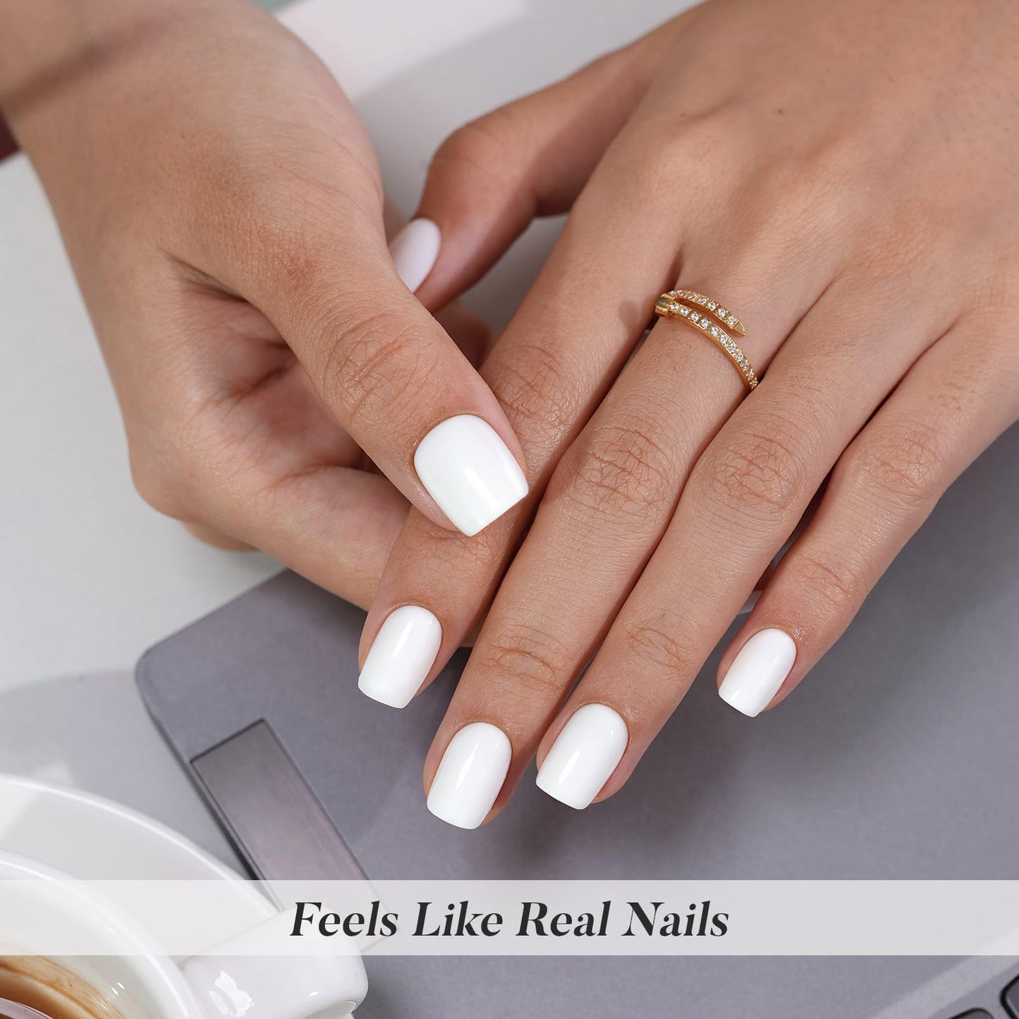 Pure White Press on Nails Short - SHANGMENG Soft Gel Square Press on Nails for Women Gift, Fit Perfectly & Natural Glue on Nails in 16 Sizes - 32 Reusable Fake Nails Kit with Glue, Classic White