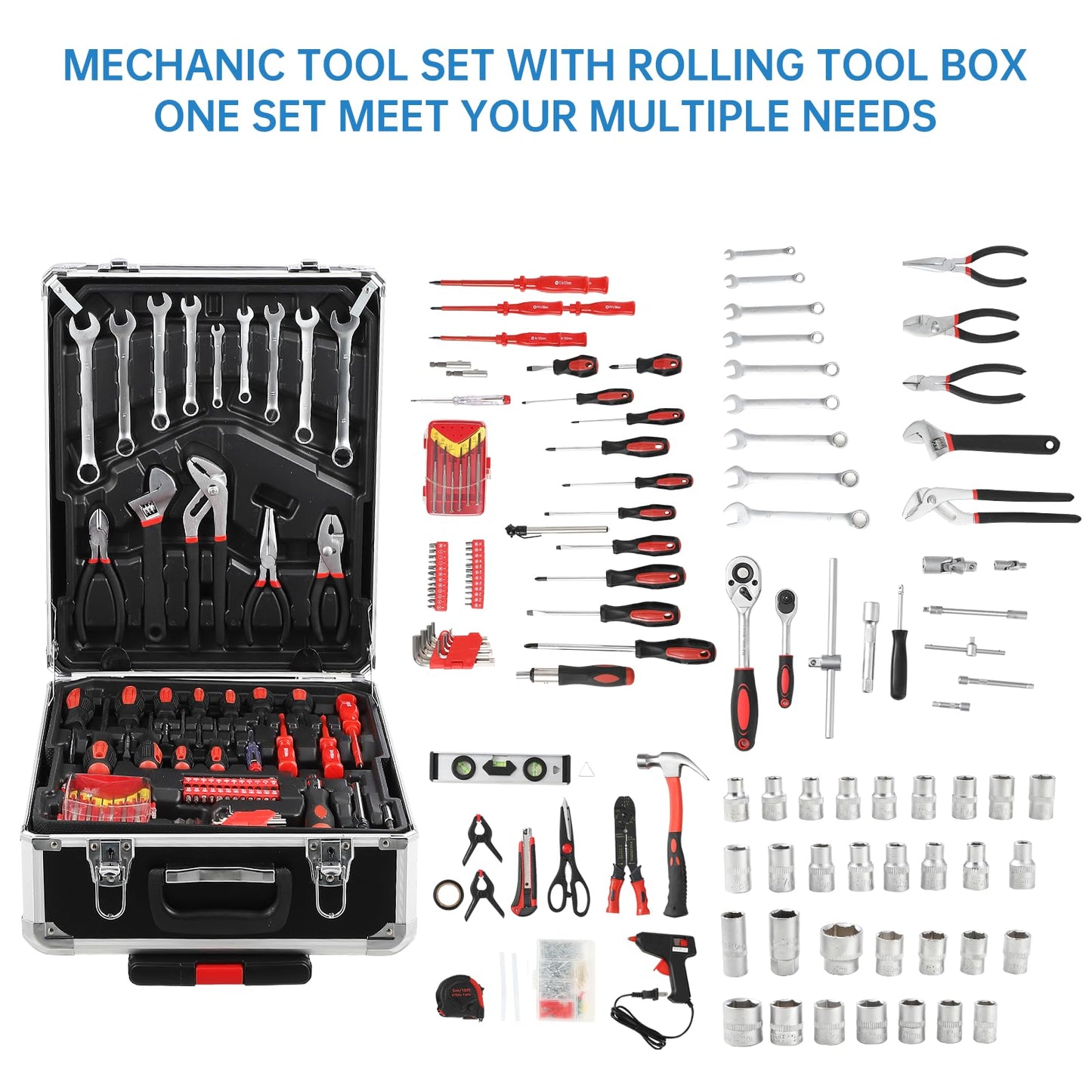 800-Piece Tool Kit, Mechanic's Socket Tool Set with Case, Socket Wrenches & Complete Hand Tools, Portable Complete Repair Tools Box for Home and Car