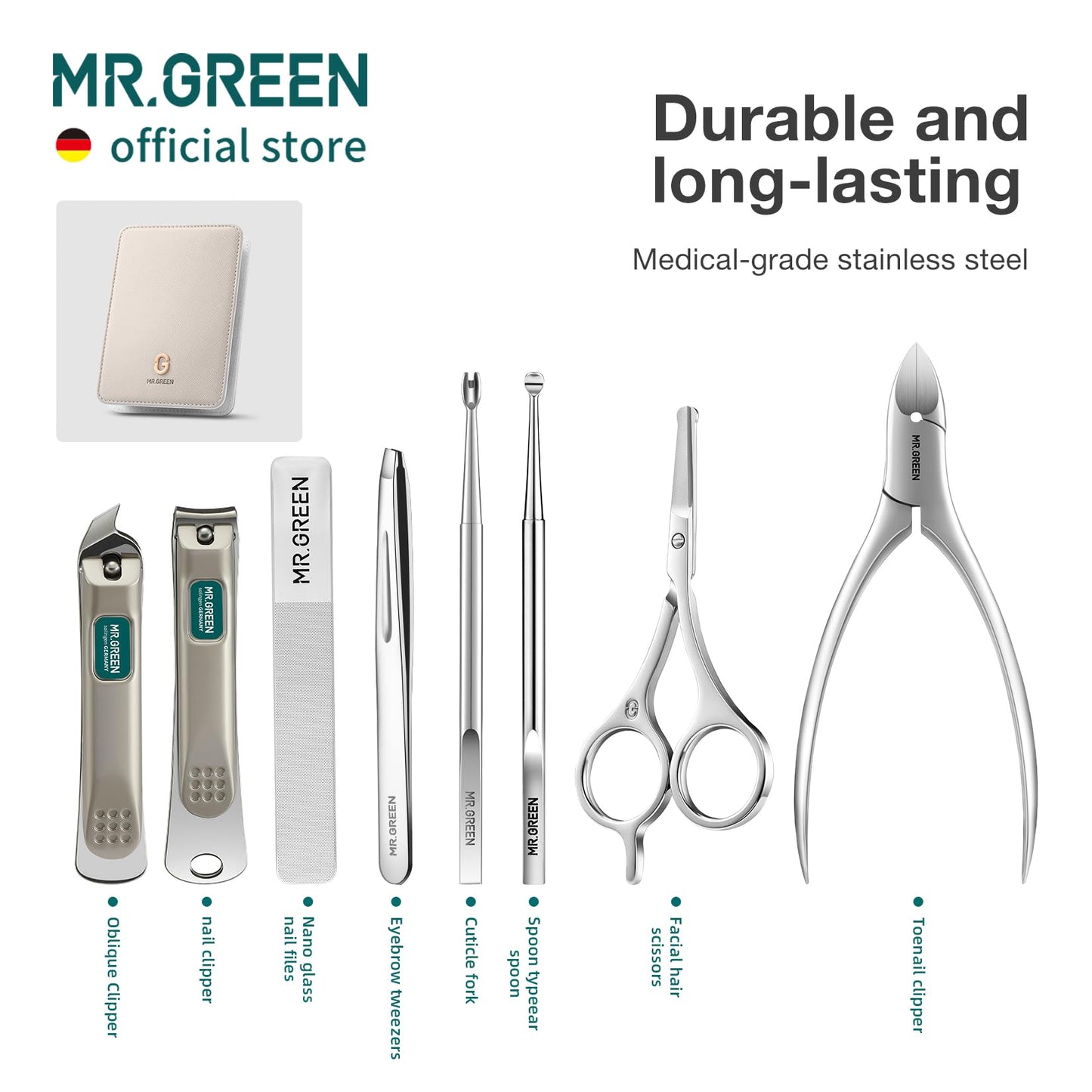 MR.GREEN Fashion Imprint Manicure Sets Professional Nail Clipper Set Personal Care Tool Kits Nial Cutter Gift With Leather Case (Beige(8Pcs Set))