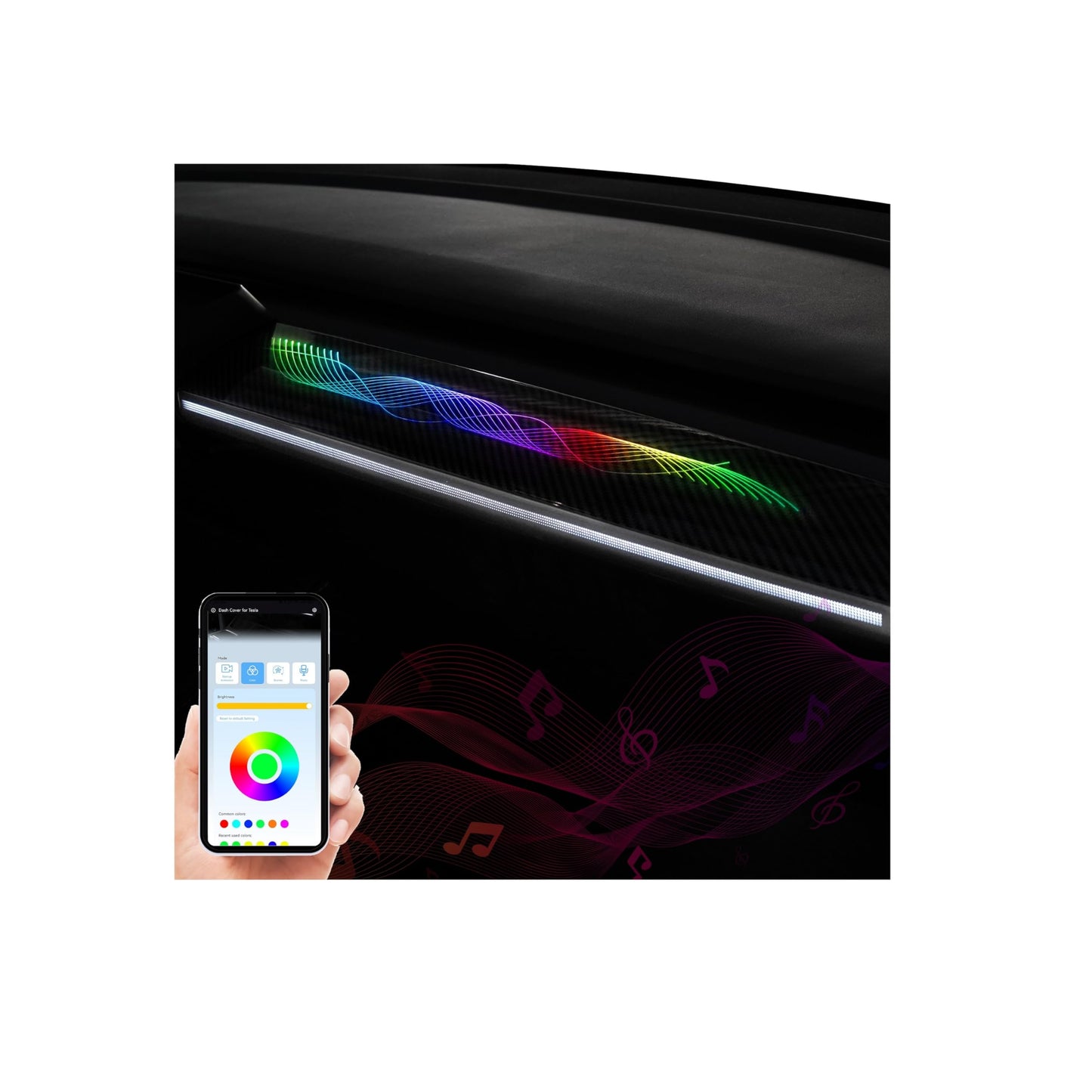 KEWISAUTO RGB Ambient Light for Tesla Model 3 & Model Y, LED Center Console Dashboard Neon Light with Storage Box for 2019-2022 Tesla Model 3/2021-2024 Model Y Accessories (Ribbon Flowing Style)