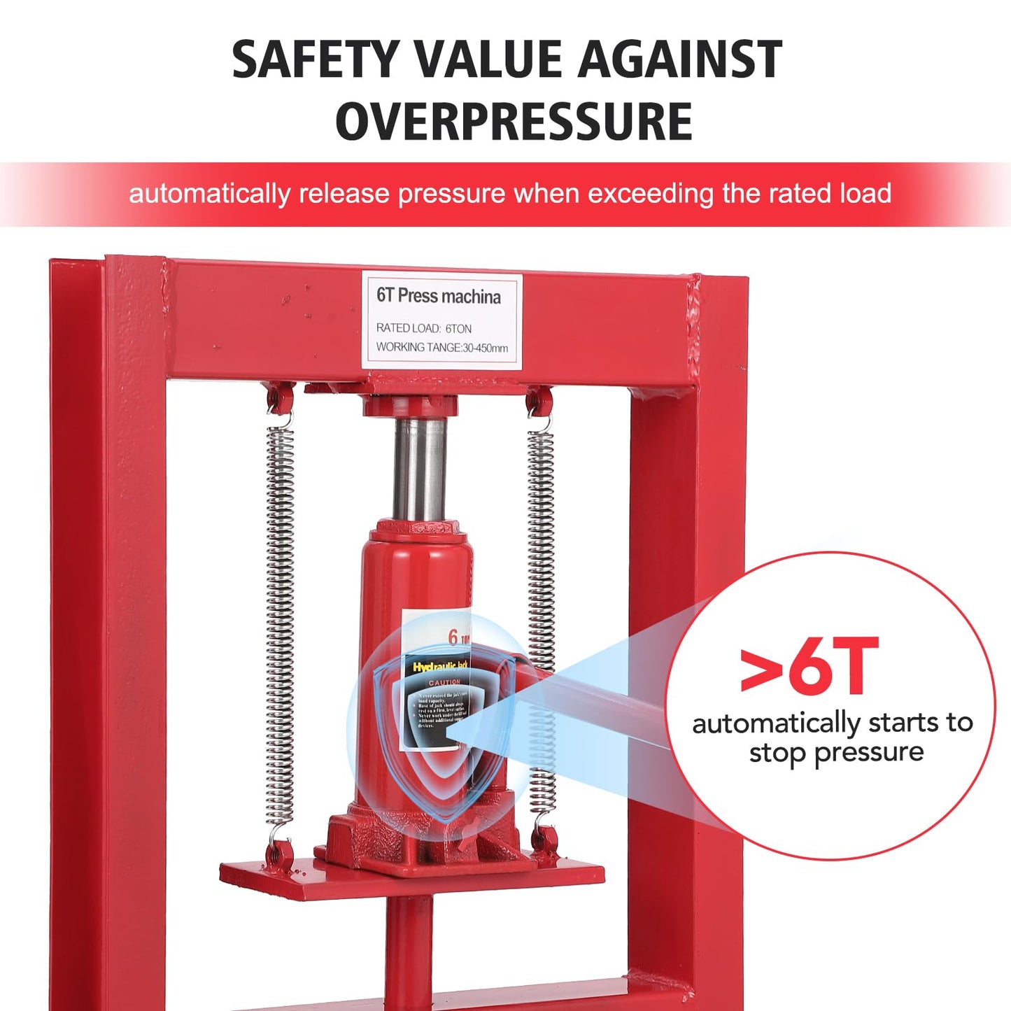 Hydraulic Press 6 Ton Hydraulic Shop Press H-Frame Garage Floor Adjustable Shop Press with 2 Plates Adjustable Working Table Height, Red
