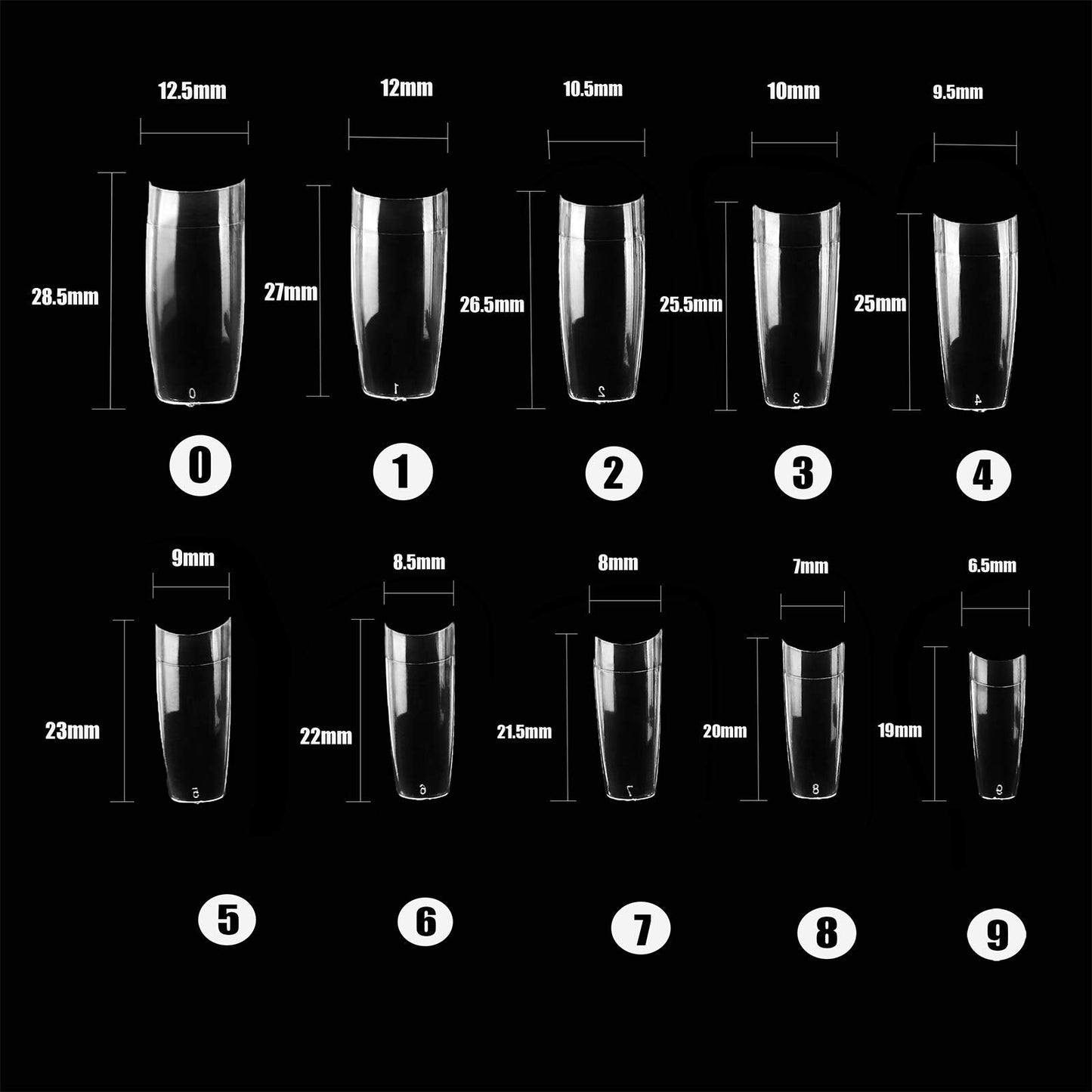 French Acrylic False Nail Tips, 1000PCS Fake Nail Shape Artificial False Nails Tips 10 Sizes with Case for Nail Art Salons (Clear+Natural)