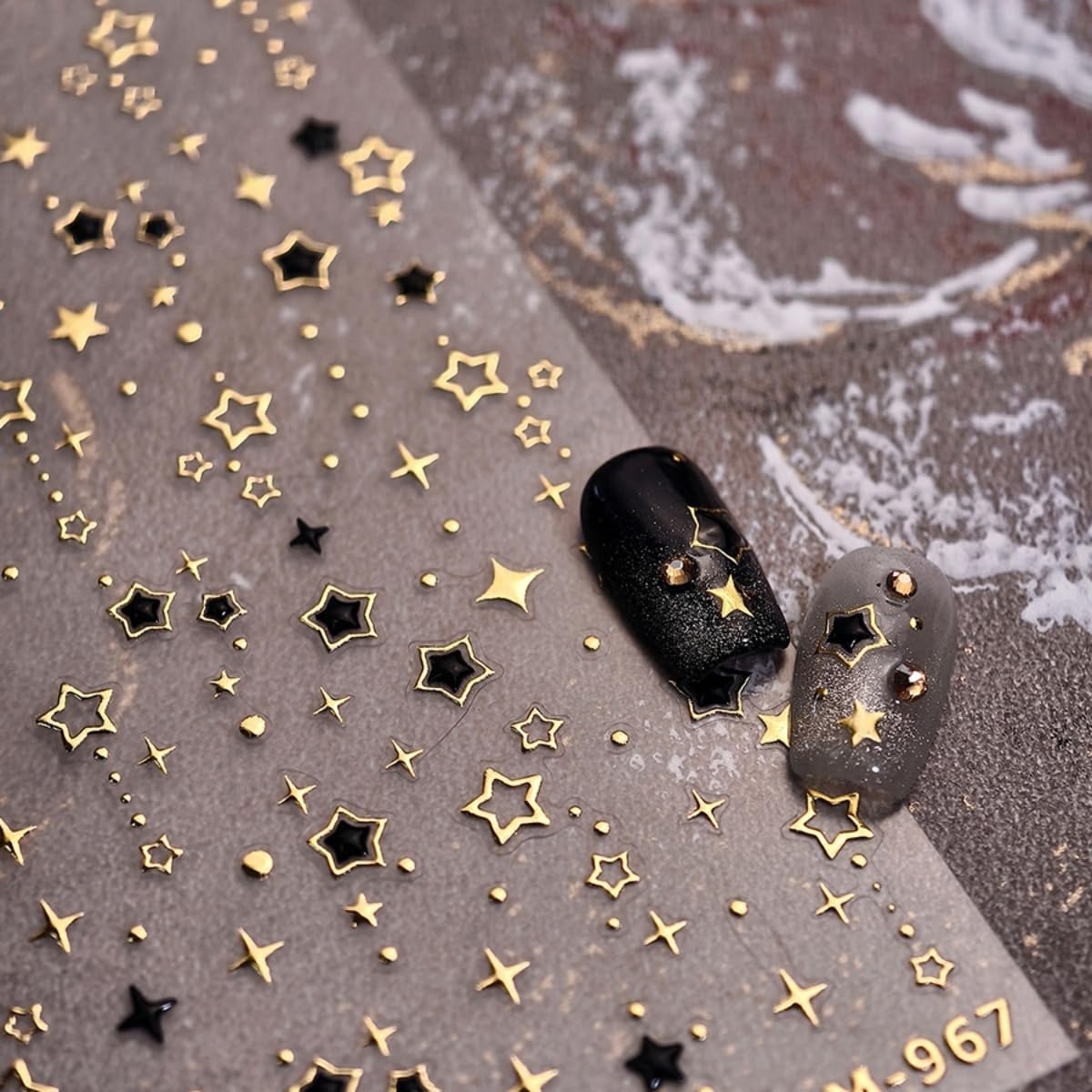 Gold Star Nail Art Sticker 5D Embossed Gold Black Star Design Nail Art Sticker Self Adhesive Nail Decals Supplies Accessories for Women Manicure DIY Decoration