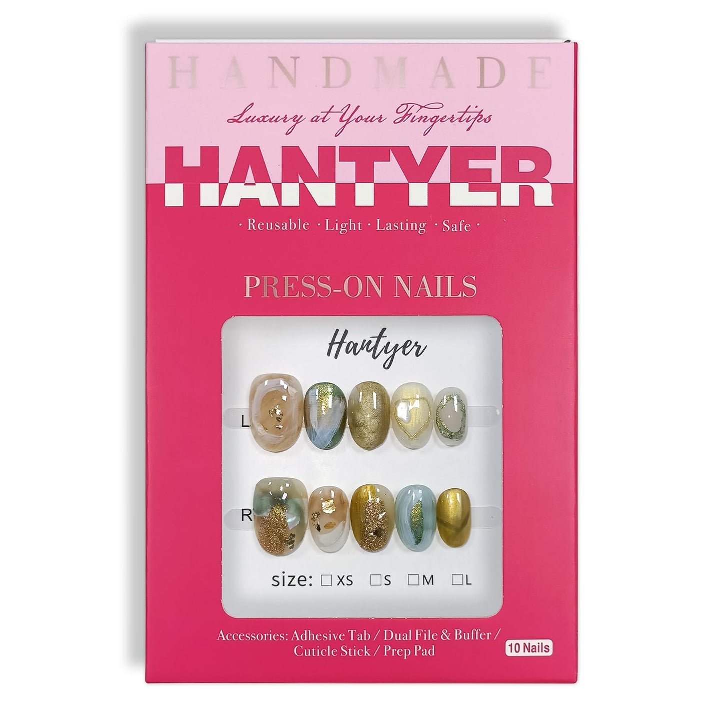 Hantyer Golden Ombre Press on Nails with 3D Glitter Flakes & Gold Foil, Short Oval Glossy Soft Glam Fake Nails, Reusable Elegant False Nails for Women Fall Winter Season Party, Size M