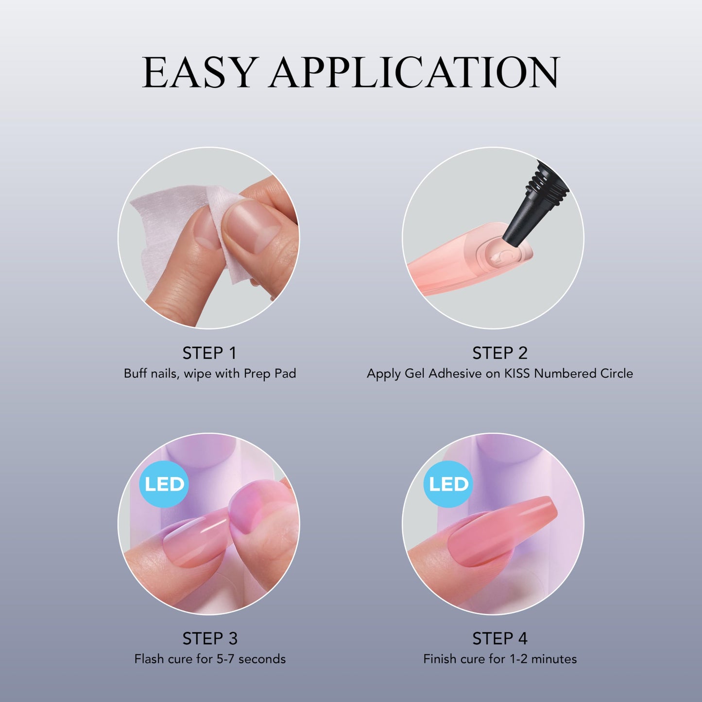 KISS Salon X-tend, Press-On Nails, Nail glue included, 'Nonsense', Light White, Short Size, Almond Shape, Includes 30 Nails, 5Ml Led Soft Gel Adhesive, 1 Manicure Stick, 1 New Mini File, New Prep Pad