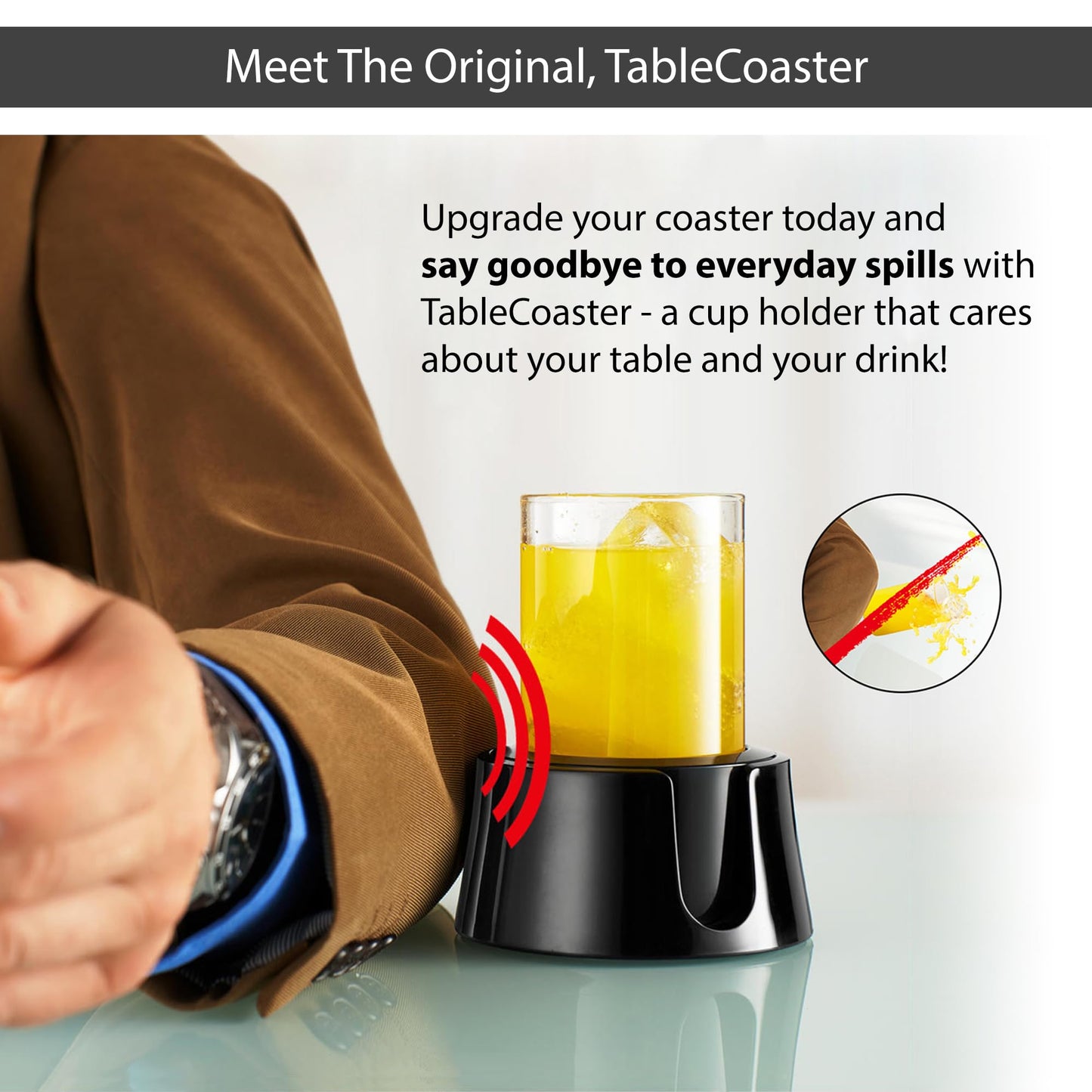HIT PRODUCTS TableCoaster - Original Anti-Spill Table and Desk Cup Holder, Glacier White - RV and Boat Drink Holder, A Tip-Proof Coaster with Tacky Base and Walled Profile to Prevent Spilled Drinks