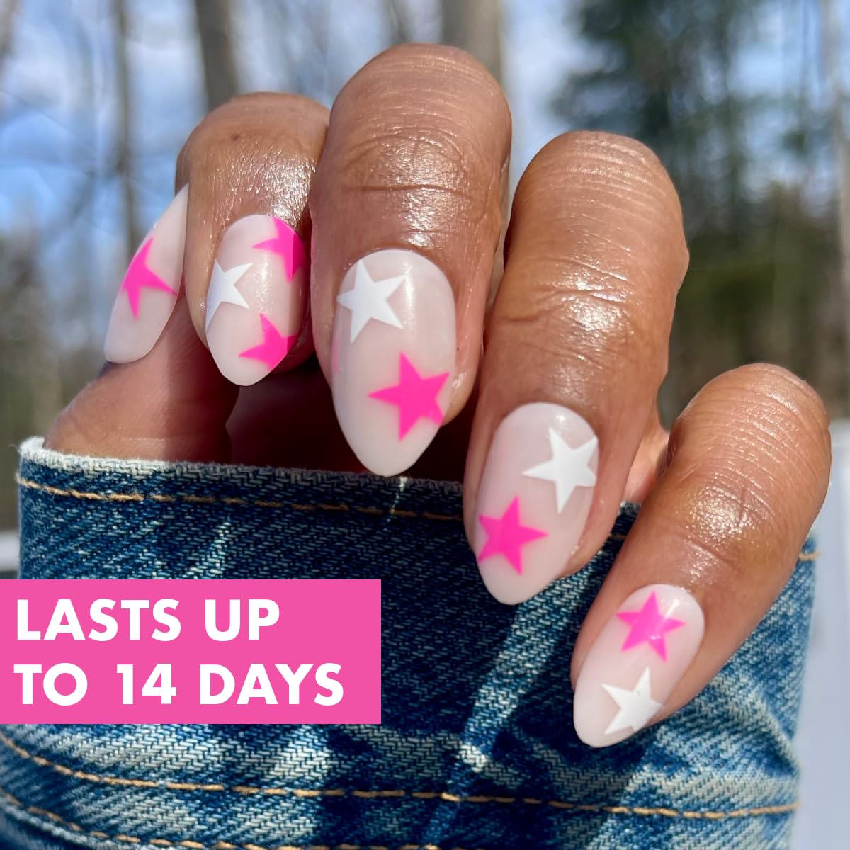 Olive & June Maximalist Instant Mani Press-On Nails (Glue) | 42 Fake Nails, 21 Sizes | Non-Toxic, Long-Lasting Big, Bold Gorgeous Realistic Look | Salon-Quality | Medium, Almond | Neon Star Mixed Pack