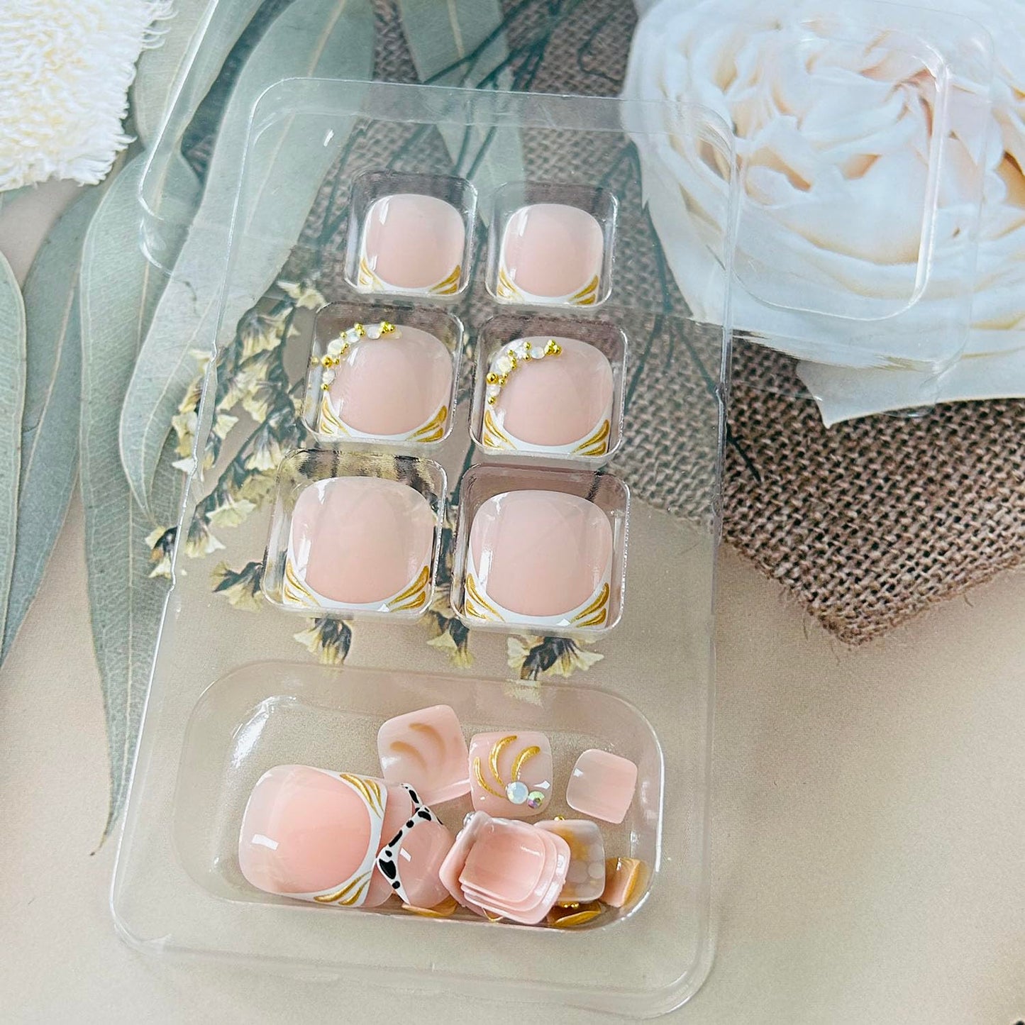 FIEONCIY Press on Toenails with Designs Acrylic Fake Nails for Toe Artificial False Nails with Charms Press on Toe Nails for Spring Summer Stick on Toenails for Women Girls(WSJ2512)