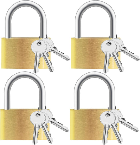 4pcs Solid Brass Padlock with Key, Small Pad Lock with Key, Padlocks with 12 Same Keys, Storage Lock Shackle for Locker Outdoor Indoor Use