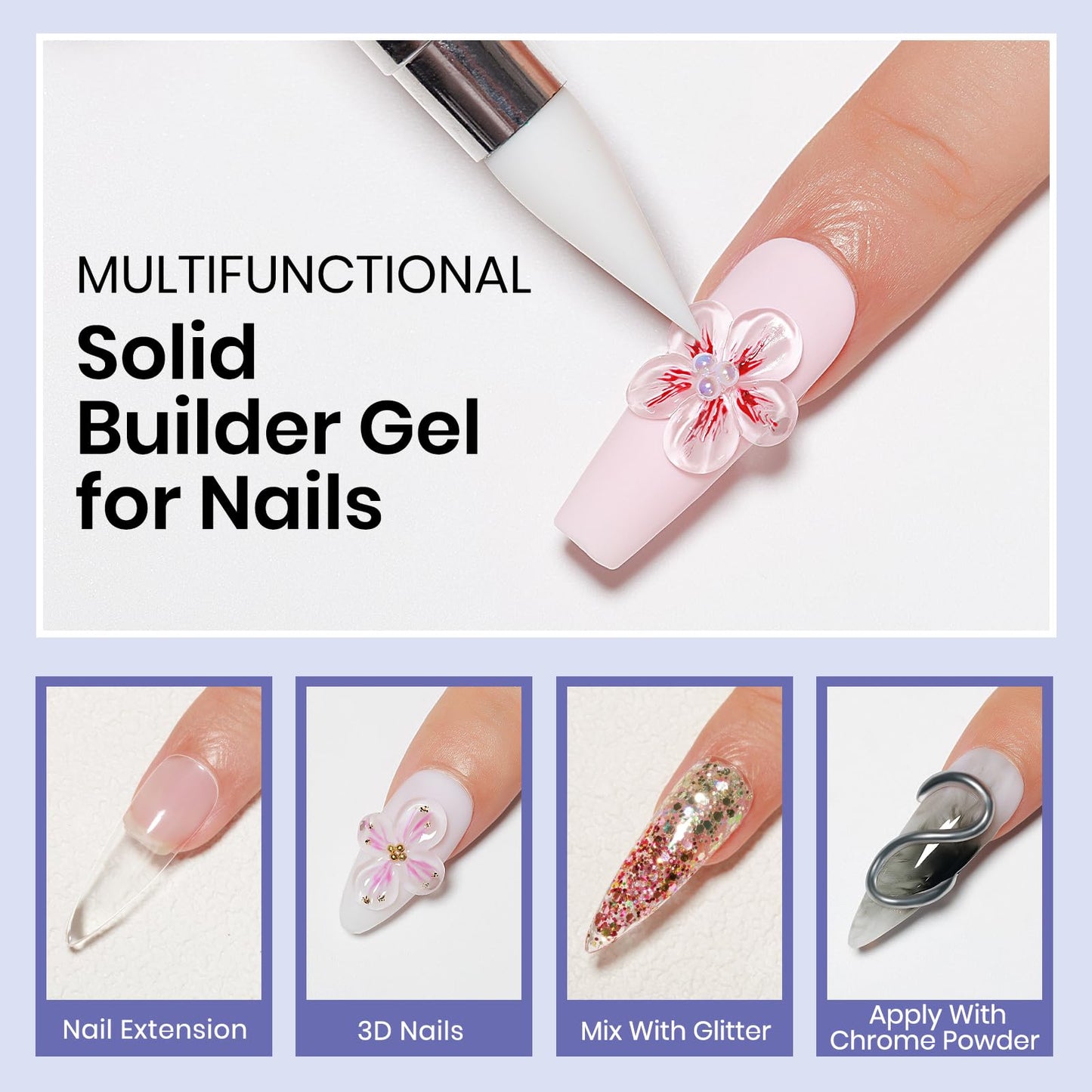 MIZHSE Solid Builder Gel Nail Kit with Nail Lamp, 3 Colors Builder Gel Clear Milky White Nude Hard Sculpting 3D Art U V LED Gels with Dual Form