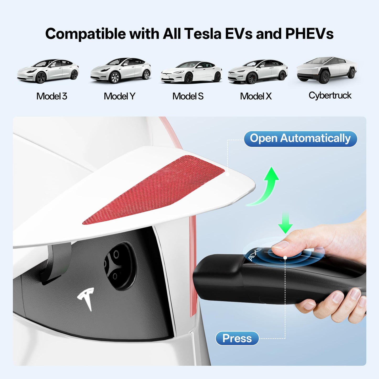 AIXINE Level 2 EV Charger,Tesla EV Charger NACS 40A with 25FT Extension Cord Cable,Enhanced WiFi Smart App,240V NEMA 14-50 Plug Compatible with All Tesla Models X/Y/3/S,UL,ETL,FCC Certified