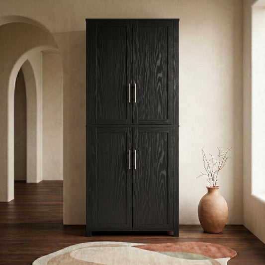 Casaphoria Kitchen Pantry Cabinet, 67" Tall Freestanding Storage Cabinet with 4 Adjustable Shelves, 28" W x 15" D for Kitchen Pantry Organization (Black, Single)
